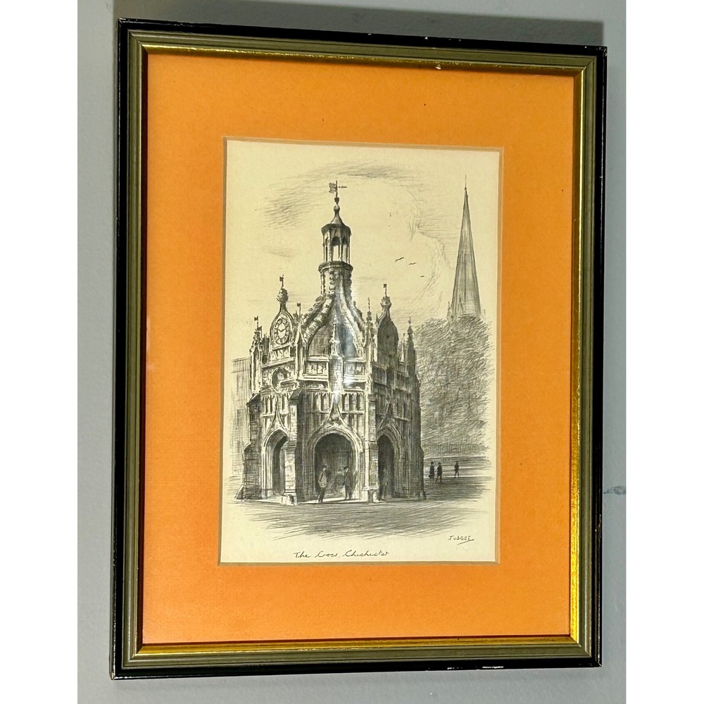 Judges The Cross Chichester Vintage Framed‎ Architectural Sketch Art England